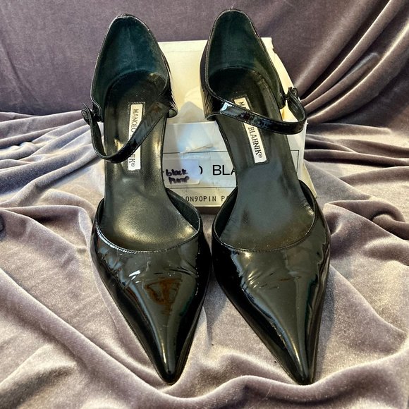 Manolo Blahnik Black Patent Leather Heels - Picture 1 of 2